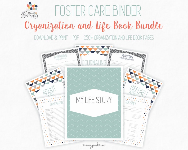 Foster Care / Adoption Bundle Binder . 250 Pages . 8.5 x 11 in . Printable . DIGITAL DOWNLOAD . Party Series Blue/Orange image 8