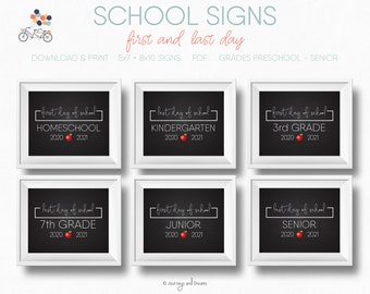 School Signs . First + Last Day of School Signs . 8x10 . 5x7 . Photo Prop . PRINTABLE . DIGITAL DOWNLOAD . Chalkboard Script Series