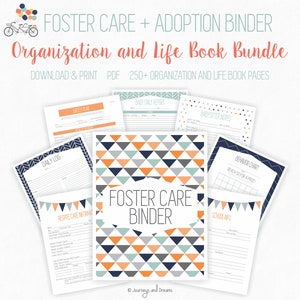 Foster Care / Adoption Bundle Binder . 250 Pages . 8.5 x 11 in . Printable . DIGITAL DOWNLOAD . Party Series Blue/Orange image 1