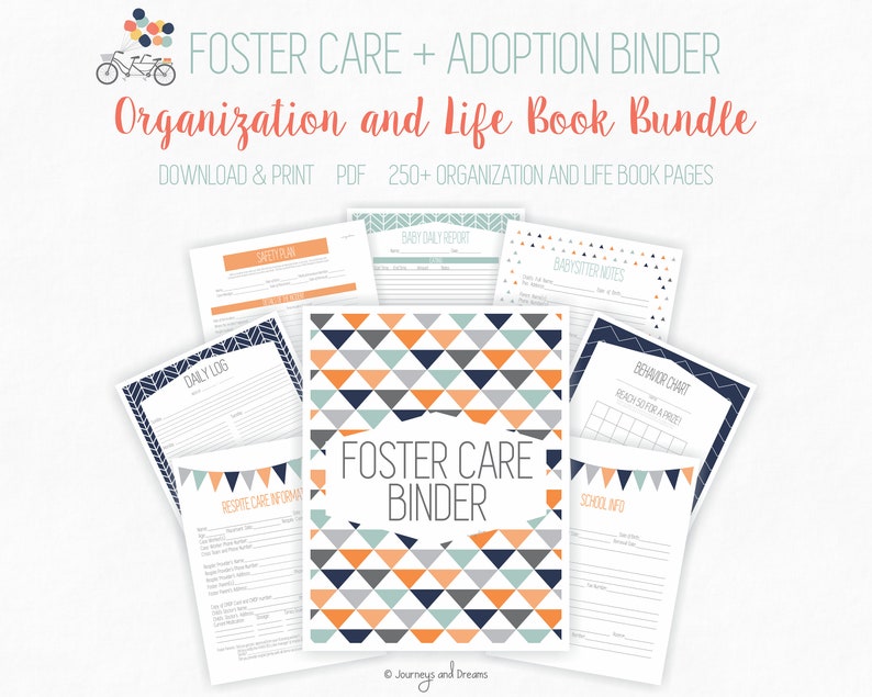 Foster Care / Adoption Bundle Binder . 250 Pages . 8.5 x 11 in . Printable . DIGITAL DOWNLOAD . Party Series Blue/Orange image 1