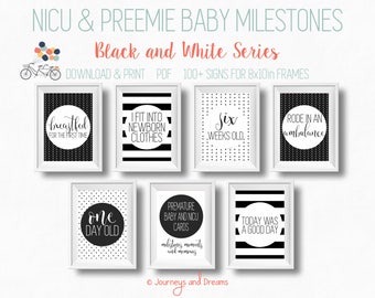 NICU, Preemie, Foster/Adoptive Baby Milestone Signs . 100+ Signs . 8x10 . Photo Prop . Printable . DIGITAL DOWNLOAD . Black and White Series