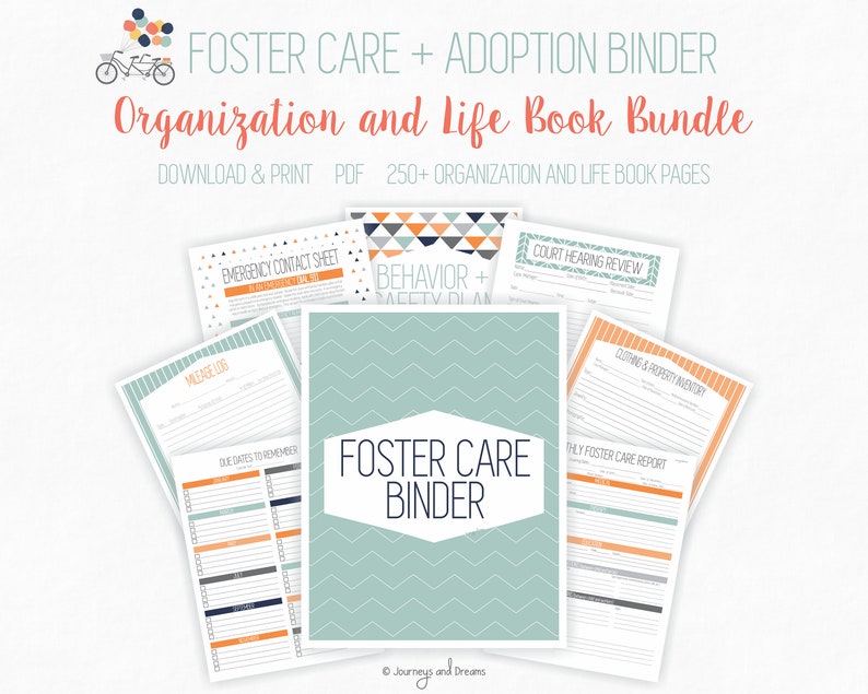 Foster Care / Adoption Bundle Binder . 250 Pages . 8.5 x 11 in . Printable . DIGITAL DOWNLOAD . Party Series Blue/Orange image 3