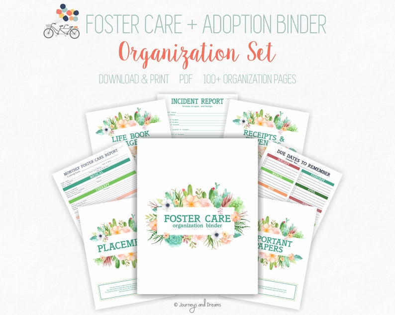 Foster Care / Adoption Organization Binder . 100 Pages . 8.5 x 11 in . Printable . DIGITAL DOWNLOAD . Cacti and Succulents Series image 3