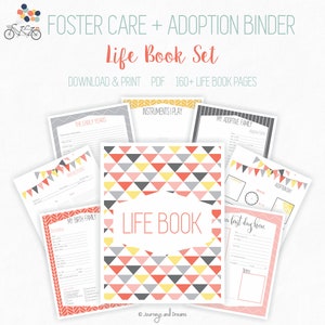 Foster Care / Adoption Life Book Binder . 160+ Pages! .  8.5 x 11 in . Printable . DIGITAL DOWNLOAD . Party Series Pink/Yellow