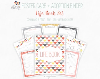 Foster Care / Adoption Life Book Binder . 160+ Pages! .  8.5 x 11 in . Printable . DIGITAL DOWNLOAD . Party Series Pink/Yellow