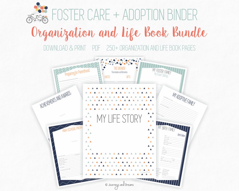 Foster Care / Adoption Bundle Binder . 250 Pages . 8.5 x 11 in . Printable . DIGITAL DOWNLOAD . Party Series Blue/Orange image 7