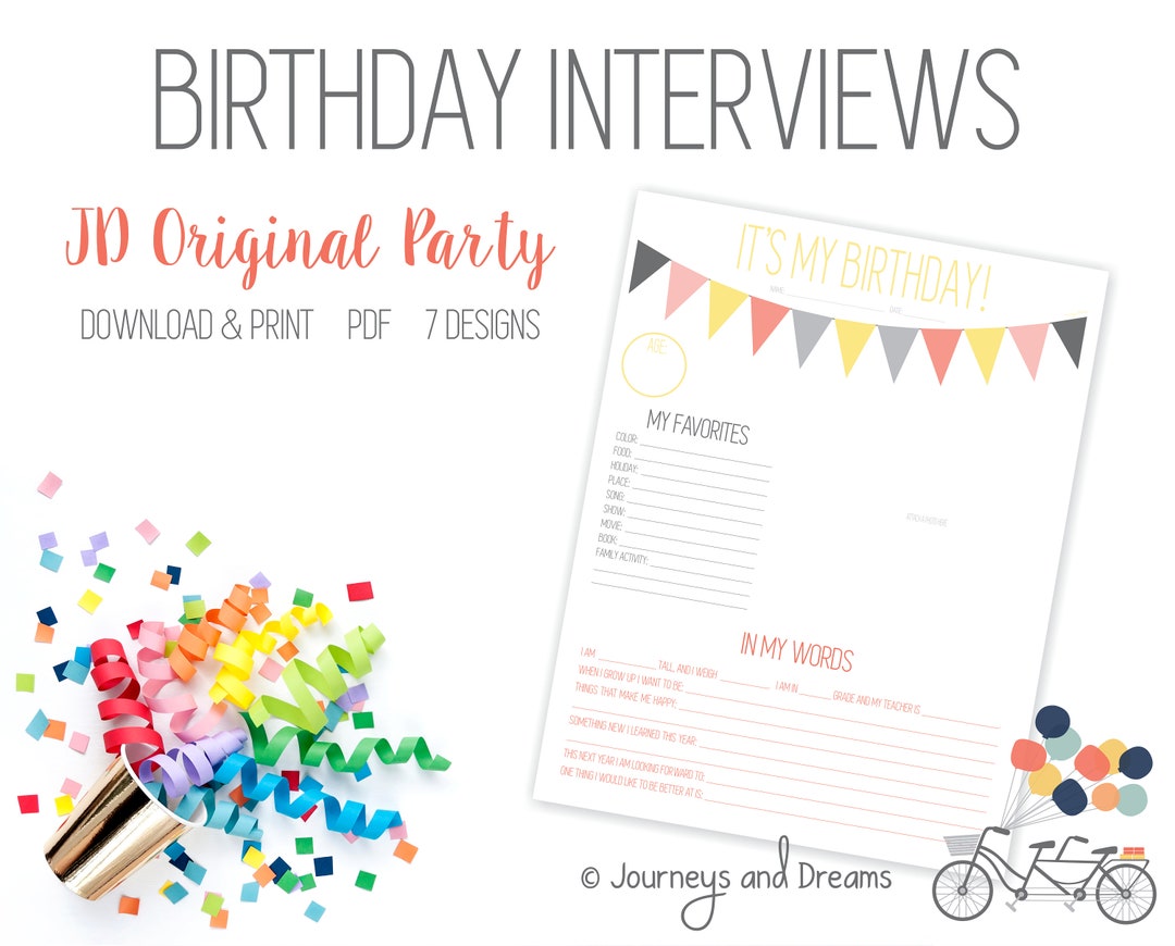 Birthday Interview . Birthday Memories . 8.5x11 . PRINTABLE. DIGITAL ...