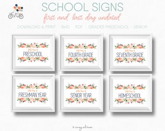 School Signs . First + Last Day of School Signs . 8x10 .  Photo Prop . PRINTABLE . DIGITAL DOWNLOAD . Watercolor Floral Series