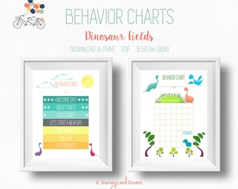 Behavior Chart . 8.5x11 Sign . PRINTABLE . DIGITAL DOWNLOAD .  Dinosaur Fields Series