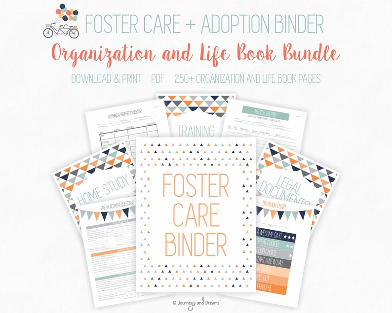 Foster Care / Adoption Bundle Binder . 250 Pages . 8.5 x 11 in . Printable . DIGITAL DOWNLOAD . Party Series Blue/Orange image 5