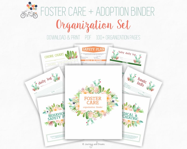 Foster Care / Adoption Organization Binder . 100 Pages . 8.5 x 11 in . Printable . DIGITAL DOWNLOAD . Cacti and Succulents Series image 7