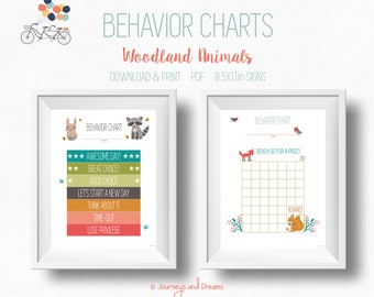 Behavior Chart . 8.5x11 Sign . PRINTABLE . DIGITAL DOWNLOAD .  Woodland Animals Series