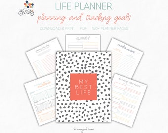 Life Planner for Goals, Habits, and Schedules . 150+ Pages! . 8.5x11 . Printable . DIGITAL DOWNLOAD . Black and White Series