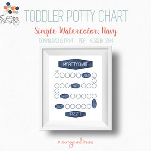 Toddler Potty Training Chart . 8.5x11 Sign . PRINTABLE . DIGITAL DOWNLOAD . Watercolor Navy
