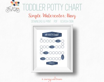 Toddler Potty Training Chart . 8.5x11 Sign . PRINTABLE . DIGITAL DOWNLOAD . Watercolor Navy