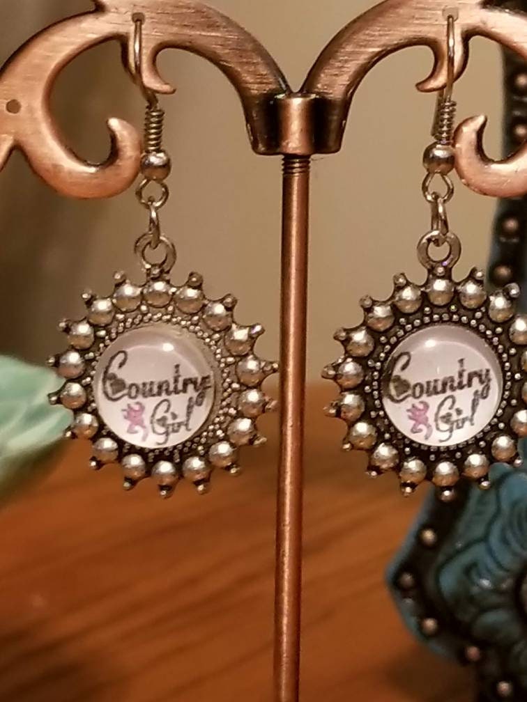 Country girl earrings country girl cabochon dangle hook Etsy