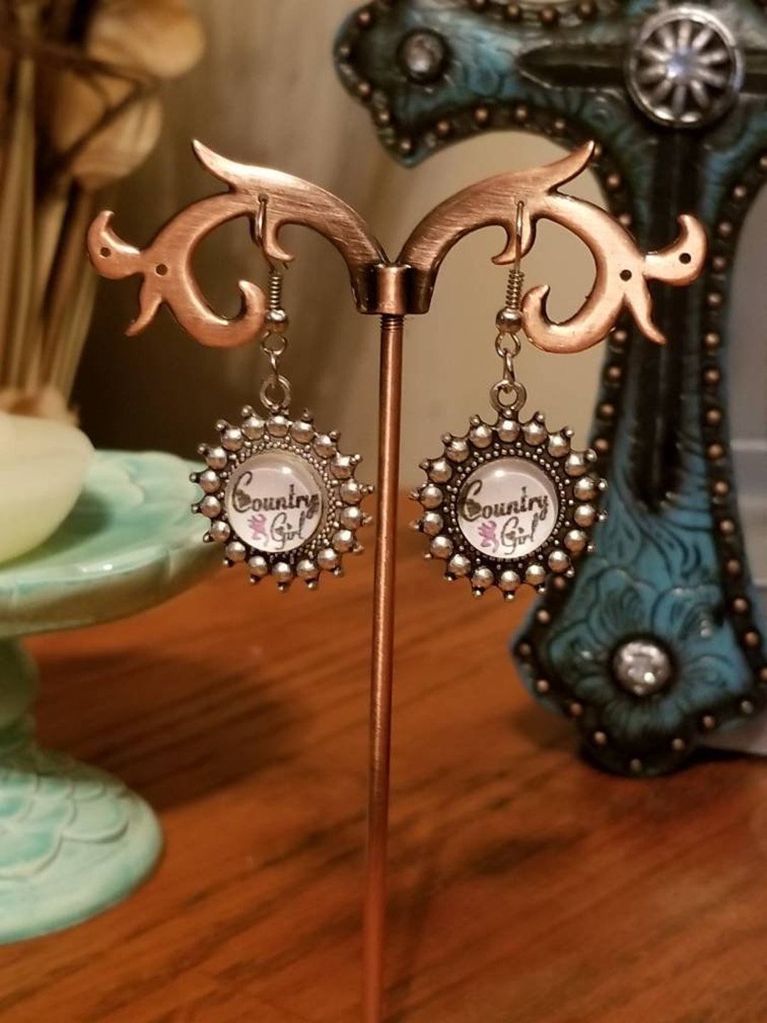 Country Girl Earrings Country Girl Cabochon Dangle Hook Etsy