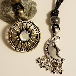 Moon necklace, sun necklace, celestial jewelry, choker, multi strand necklace