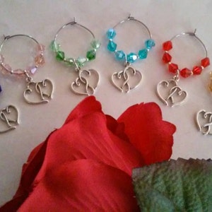 Heart wine glass charms, wedding gifts, wine lovers gifts, housewarming gifts