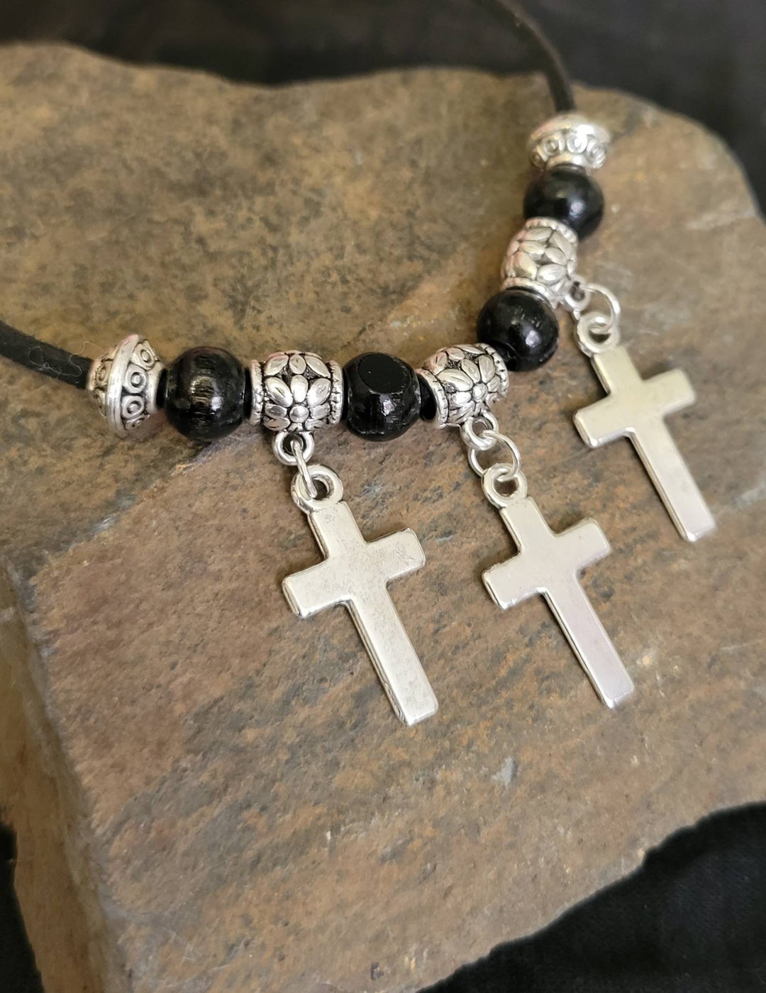 Cross Choker, Triple Cross Necklace Choker, Leather Choker Etsy