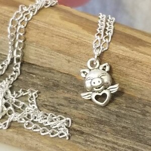 Pig charm necklace, pig jewelry, flying pig charm