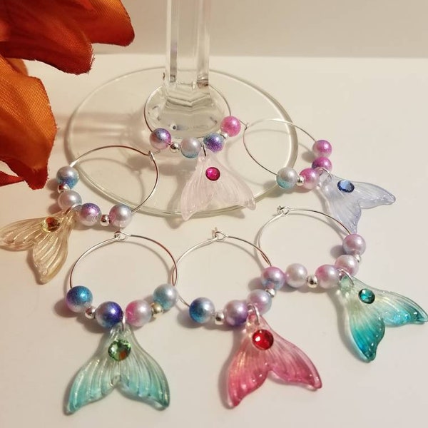 Mermaid wineglass charms, wineglass markers, beach wineglass charms, Housewarming gifts