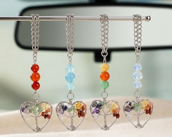 Wire wrapped gemstone tree of life rearview mirror suncatcher, mirror charm, car accessories, car decor