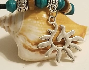 Tribal sun choker, beaded choker, leather necklace,  leather choker