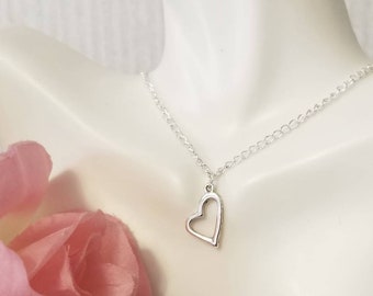 Silver heart charm necklace, love heart jewelry