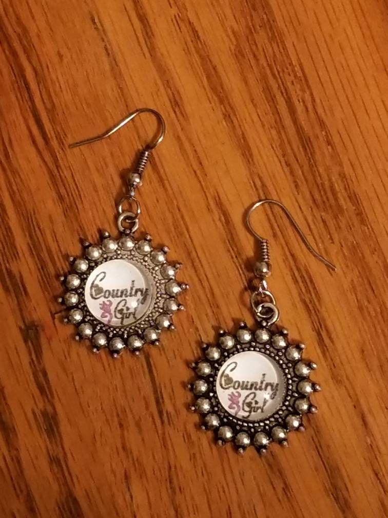 Country girl earrings country girl cabochon dangle hook Etsy