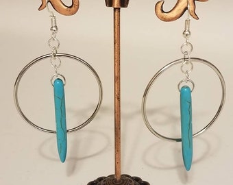 Hoop earrings, turquoise spike earrings, turquoise hoop earrings