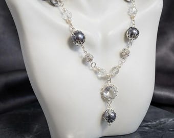 Pearl necklace, pearl pendant necklace and earrings set, bridal jewelry