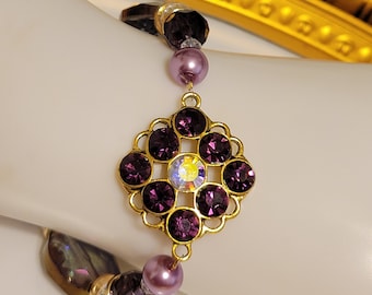 Purple beaded bracelet, magnetic clasp bracelet, purple jeweled bracelet, focal bead bracelet
