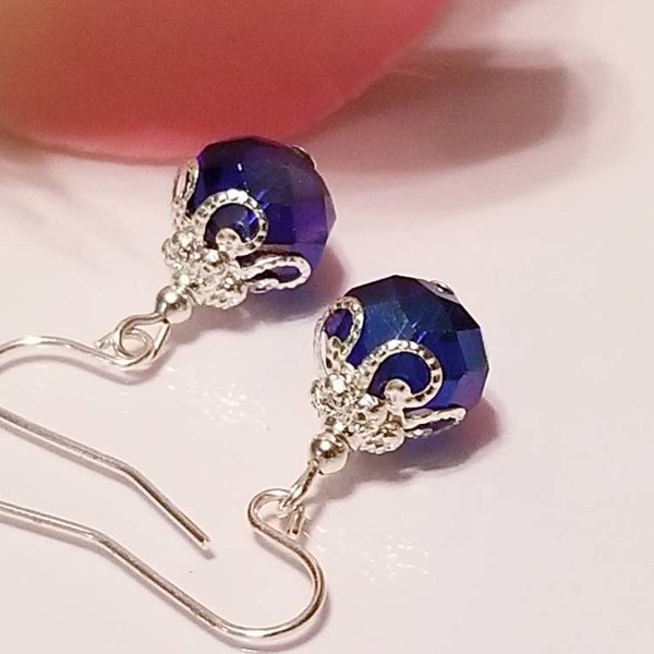 Bridal earrings, beaded earrings, blue, red, purple, green, clear crystal wedding earrings jewelry