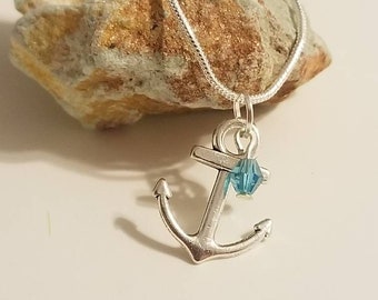 Silver anchor charm necklace,  beach jewelry, nautical jewelry