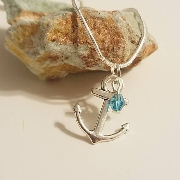 Silver anchor charm necklace,  beach jewelry, nautical jewelry