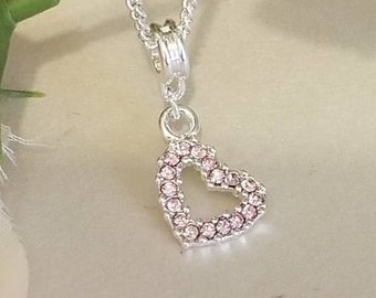 Pink rhinestone heart charm necklace