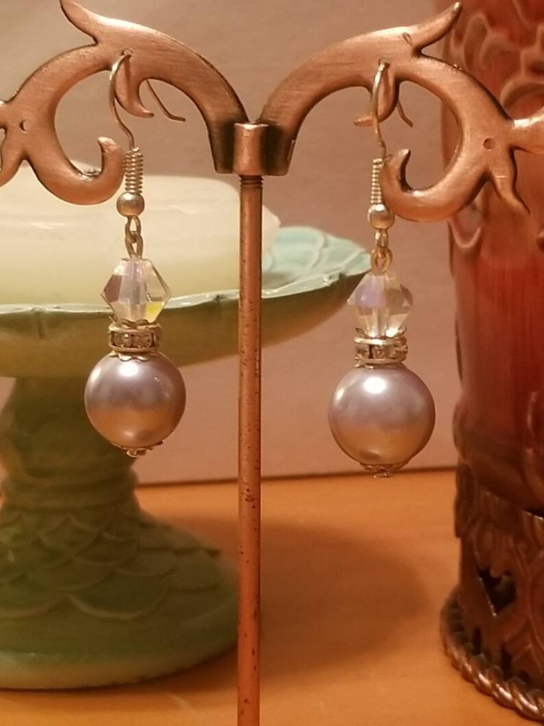 crystal earrings bridal jewelry Lavender pearl earrings prom jewelry holiday jewelry
