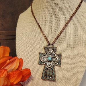 Western cross pendant necklace, copper cross, copper necklace