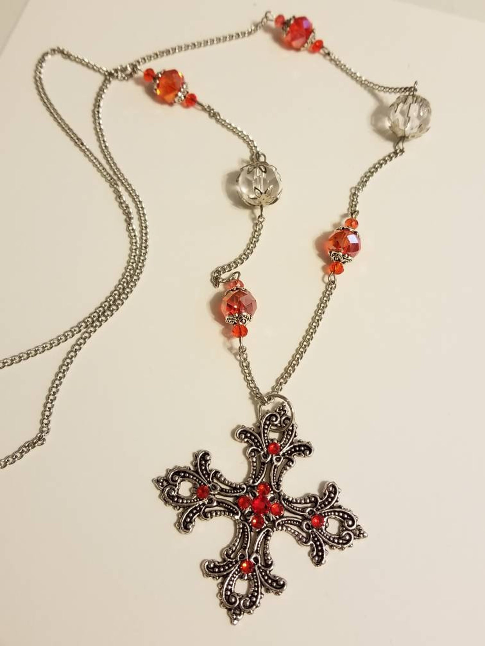 Large cross necklace red rhinestone cross pendant necklace | Etsy