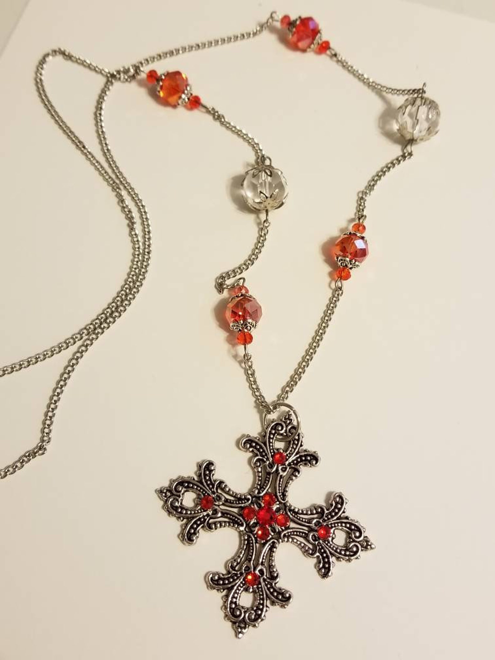 Large cross necklace red rhinestone cross pendant necklace Etsy