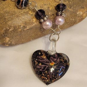 Heart pendant necklace, beaded necklace, murano lampwork glass heart pendant