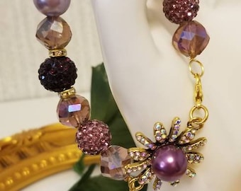 Lavender purple beaded bracelet, rhinestone beaded bracelet, crystal bracelet