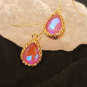 Crystal earrings, gold earrings, teardrop dangle earrings