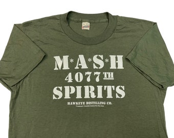 Vintage 1980s Deadstock MASH 4077th Spirits Distillery T shirt sz M to L ~ Screen Stars 50 50