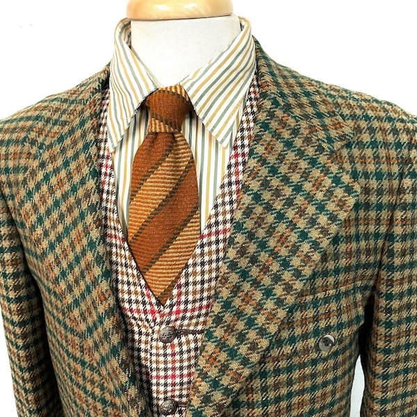 Vintage BELTED BACK Tweed Plaid Blazer 40 R ~ NORFOLK