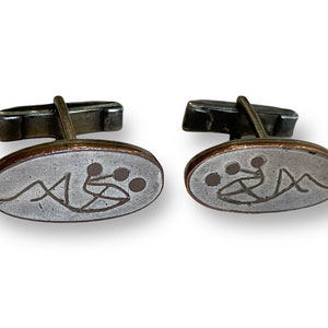 Vintage Modernist Los Castillo Metales Silver + Copper Cufflinks