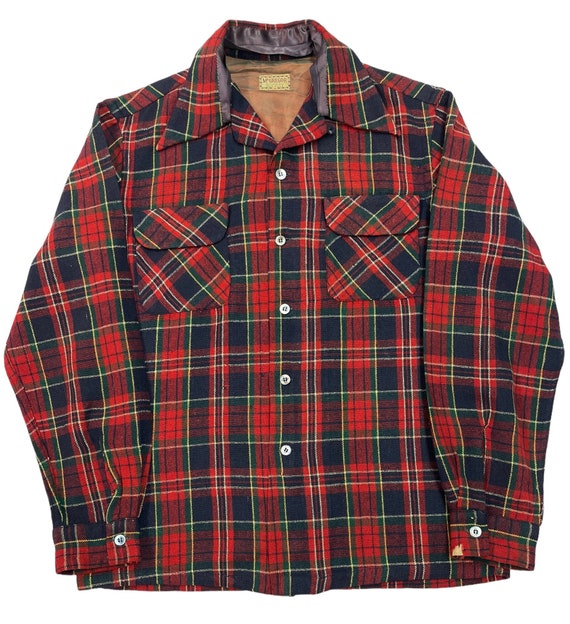 Vtg 1950s Mcgregor Flannel Loop Collar Shirt Sz S to M