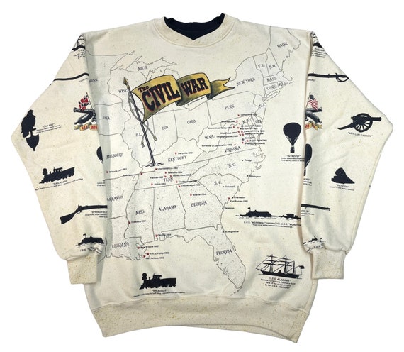 Vintage 1990s AOP Civil War Sweatshirt RARE sz M … - image 2