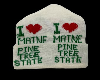 Vintage Deadstock 1980s I Love MAINE Beanie knit winter hat Pine Tree State ME